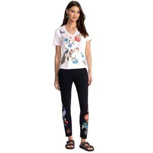 Johnny Was Cora Legging Cotton Floral Embroidery Leggings Pants Flower Black NEW